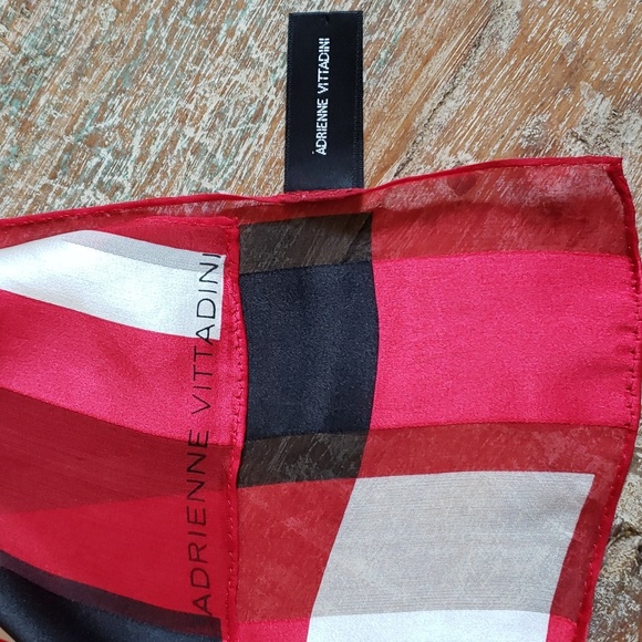 ADRIENNE VITTADINI Vintage red, white, black Printed Silk Scarf. EUC - Picture 9 of 9